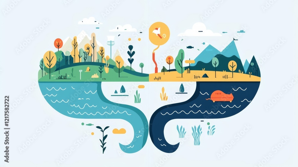 Obraz premium A vibrant illustration showcasing nature's diverse landscapes.