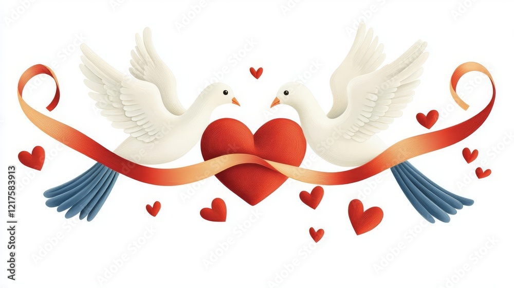 Fototapeta premium Two doves with a heart represent love and unity.