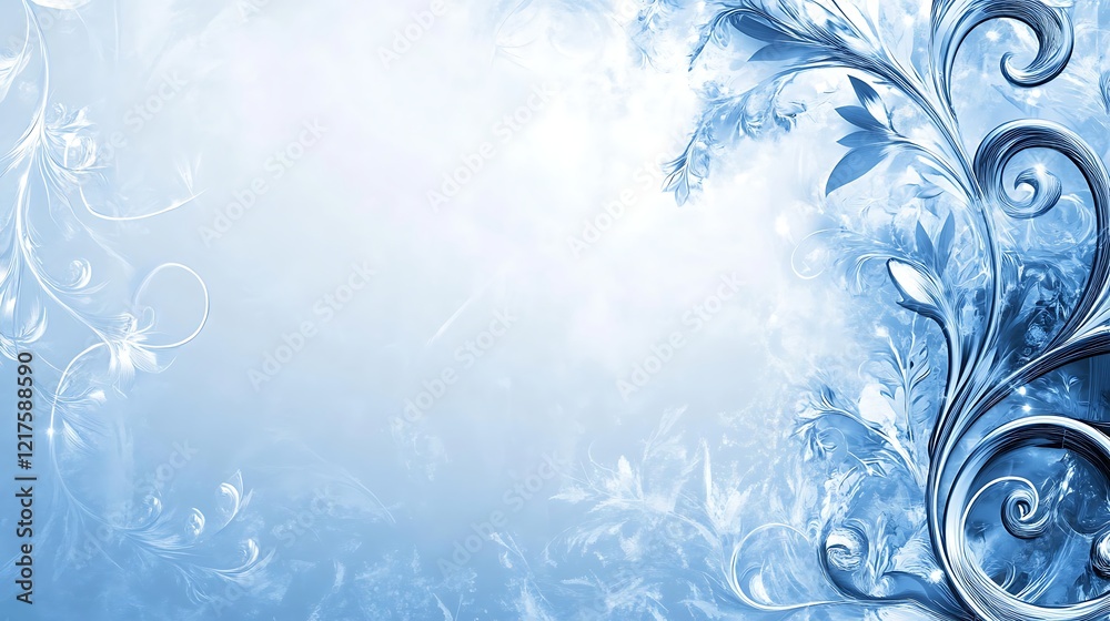 Abstract Blue Floral Design Winter Background