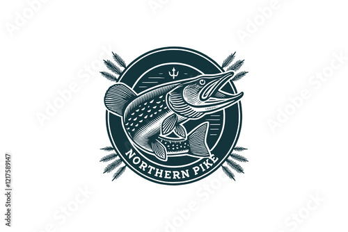 Vintage fishing emblem with a pike