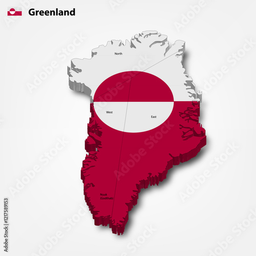 Map of Greenland with flag. 3d map of Greenland 
Printable Vector Map of Greenland 