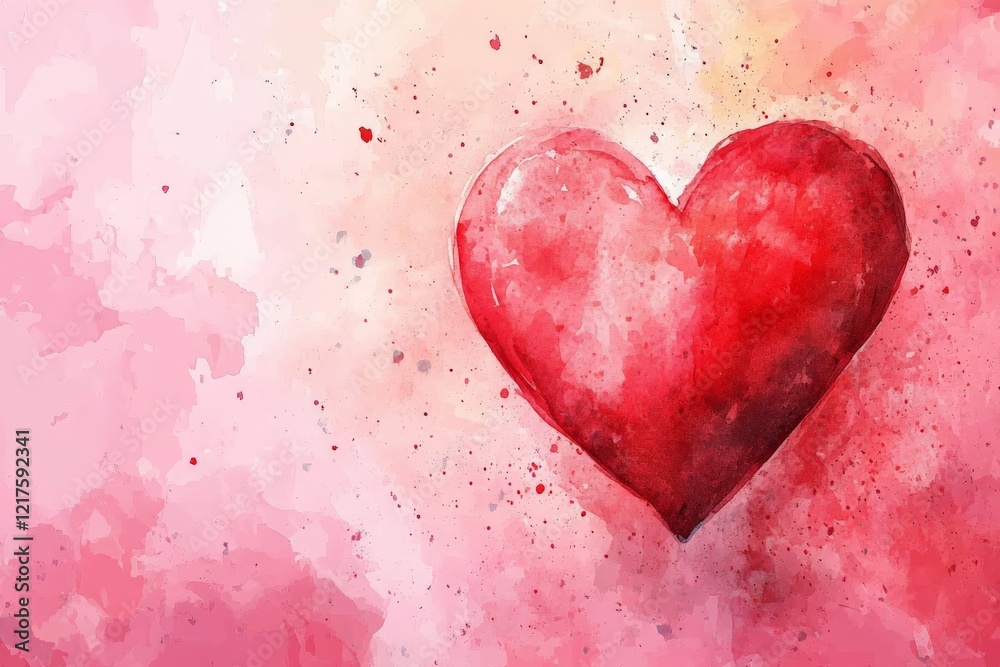 Fototapeta premium Vibrant watercolor heart illustration on a soft pink background for expressing love and affection