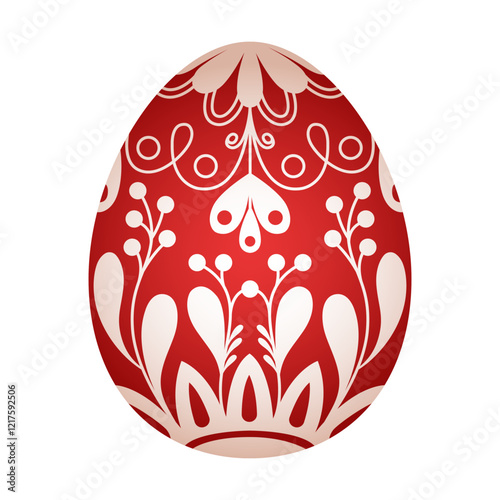 Red easter egg. Traditional red decorative egg with floral pattern. Vector folk ethnic illustration isolated on white. Happy easter hand painted egg with flower decoration for spring holiday.