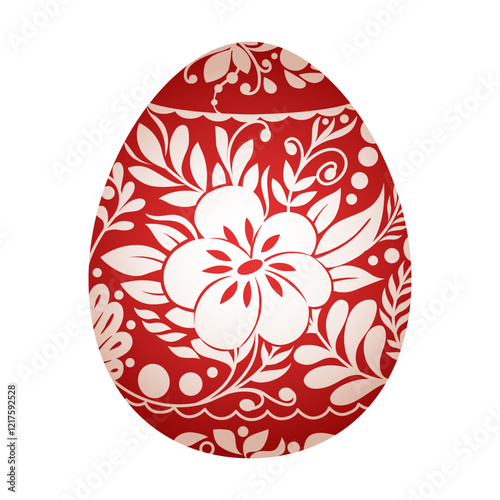 Red easter egg. Traditional red decorative egg with floral pattern. Vector folk ethnic illustration isolated on white. Happy easter hand painted egg with flower decoration for spring holiday.