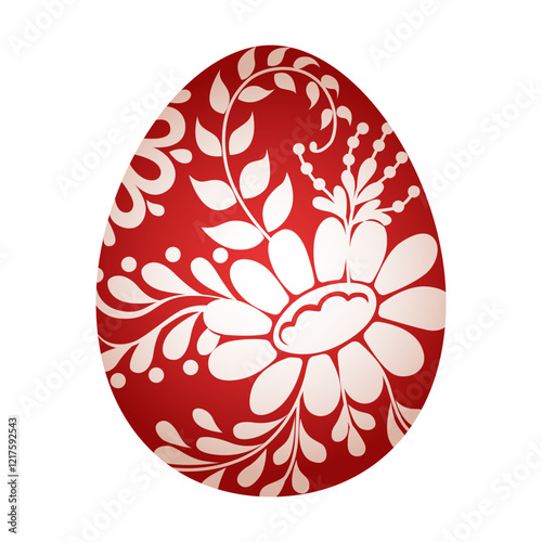 Red easter egg. Traditional red decorative egg with floral pattern. Vector folk ethnic illustration isolated on white. Happy easter hand painted egg with flower decoration for spring holiday.