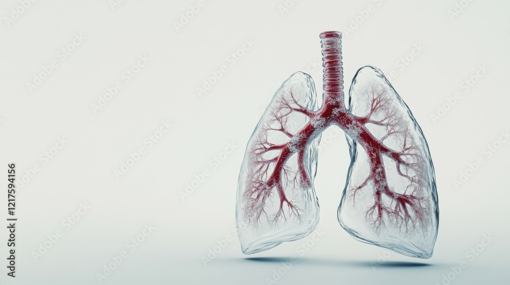 A detailed image of a human lung model with highlighted bronchi and alveoli, set against a plain white background, representing respiratory health A detailed image of a human lung model with highlighted bronchi and alveoli, set against a plain white background, representing respiratory health