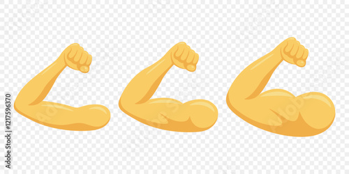 Muscle Growth Stages Vector Illustration. Cartoon Arm Progression From Slim to Muscular. Fitness Transformation Icon for Health, Gym, Workout Graphics. Strong Biceps, Muscle Growth, Bodybuilding