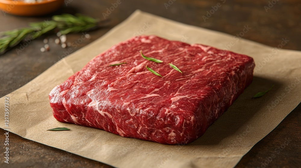 Gourmet marbled beef steak preparation kitchen culinary art close-up textures and details Gourmet marbled beef steak preparation kitchen culinary art close-up textures and details