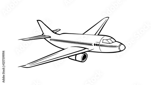 Line art illustration of an airplane in flight for aviation and travel themes