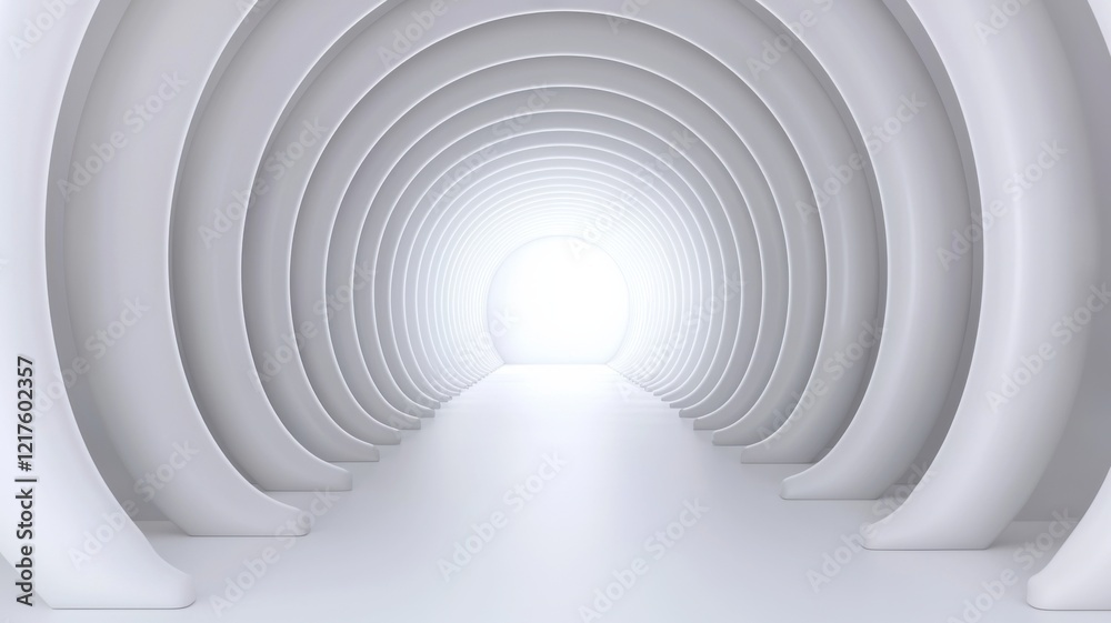 Fototapeta premium Illuminated tunnel pathway abstract space digital art minimalist design perspective view visionary concept