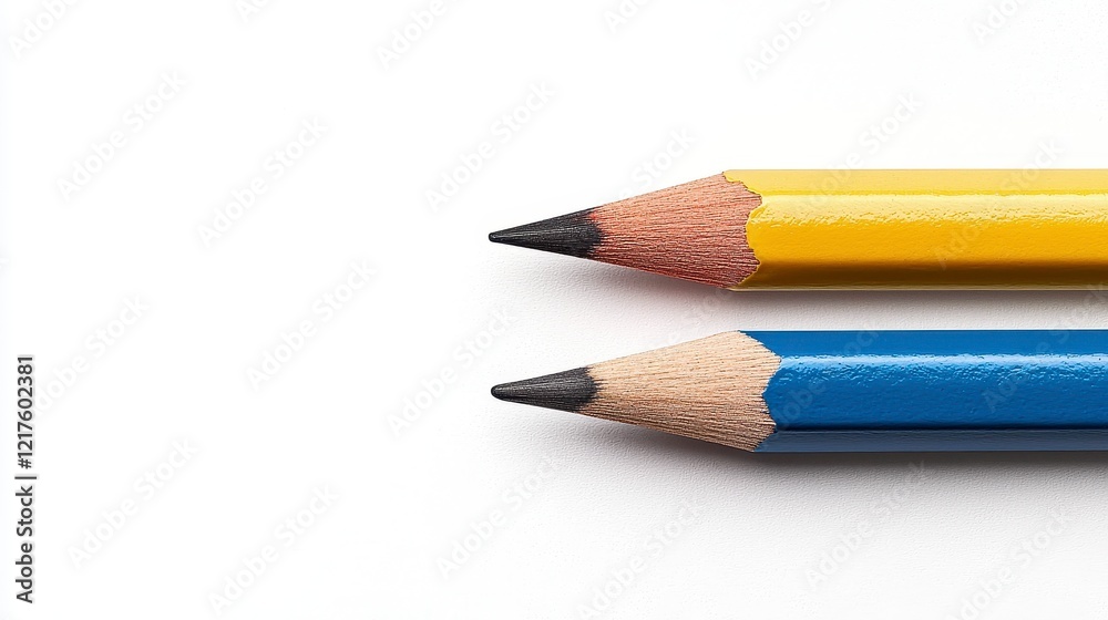 Close Up Of Two Sharpened Pencils On White Surface Close Up Of Two Sharpened Pencils On White Surface