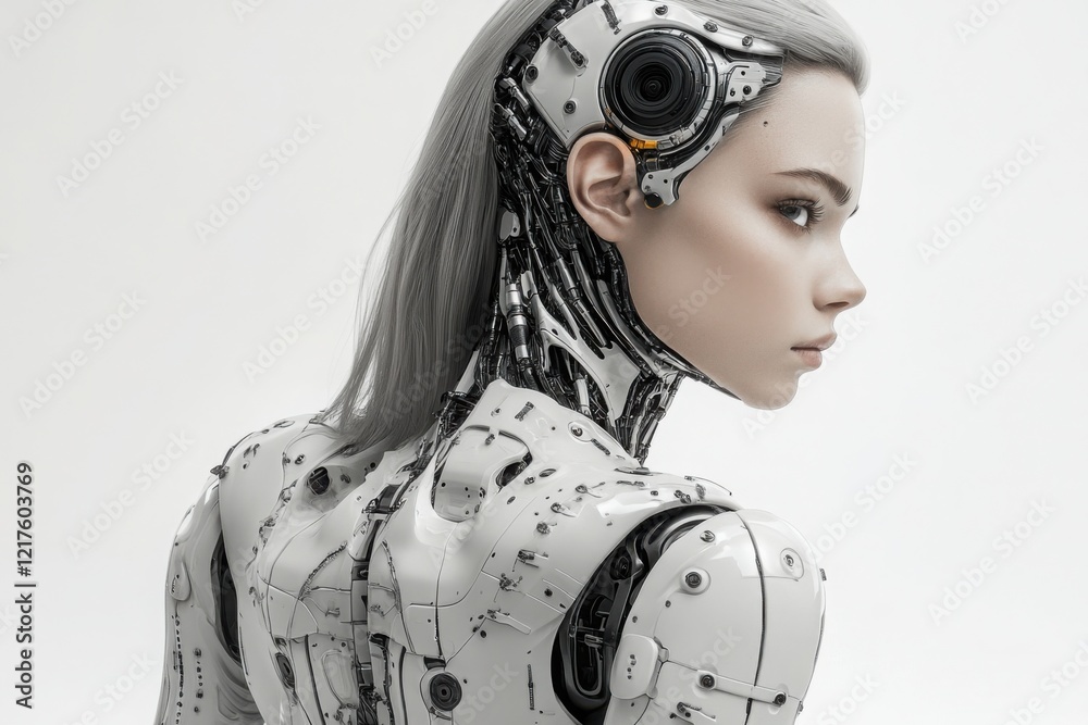 Futuristic humanoid robot with sleek cybernetic design and metallic components
Futuristic humanoid robot with sleek cybernetic design and metallic components