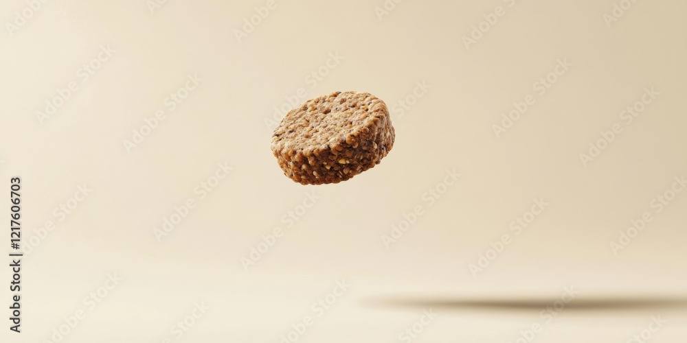 Single Piece of Dog Kibble Floating with Soft Shadow on Neutral Background Single Piece of Dog Kibble Floating with Soft Shadow on Neutral Background