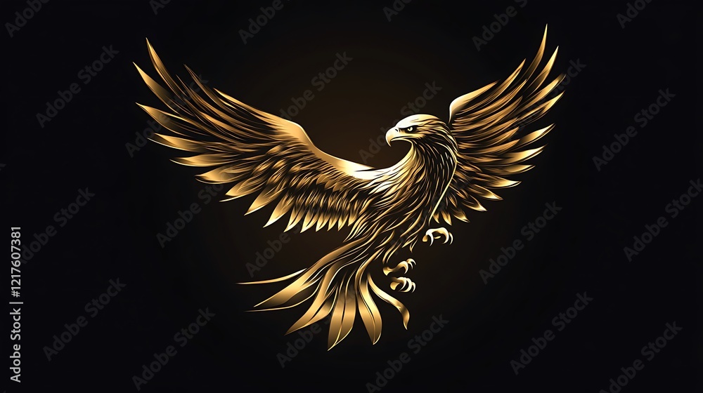 Fototapeta premium Golden eagle design glowing brightly with radiant metallic feathers