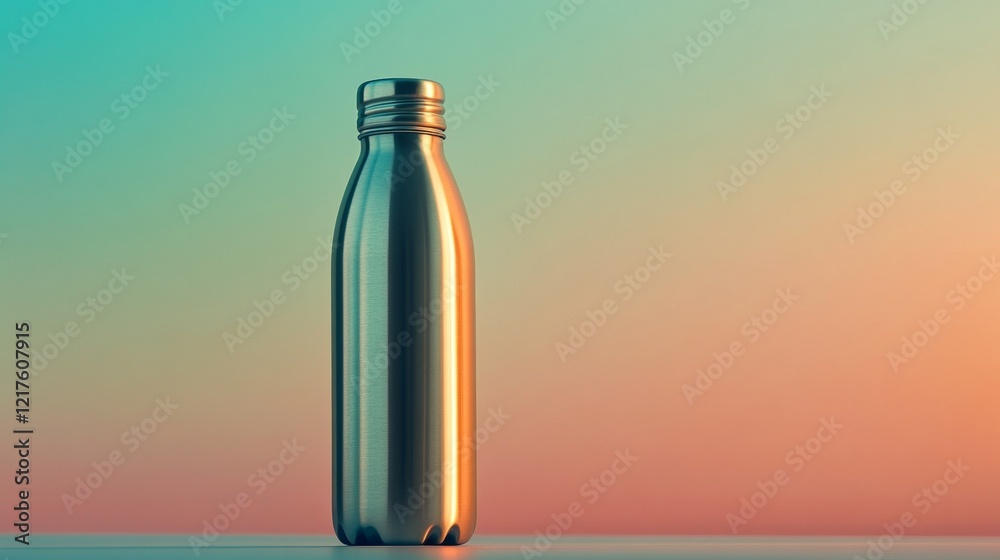 Sleek Stainless Steel Water Bottle Isolated Against Colorful Background Sleek Stainless Steel Water Bottle Isolated Against Colorful Background