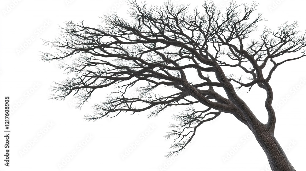 Fototapeta premium Leafless tree branches silhouette against a stark white background