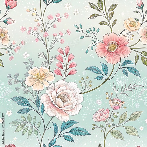 Wallpaper Mural Romantic Floral Arrangement for Spring-Themed Backgrounds. This seamless floral wallpaper features a vibrant pastel color palette
 Torontodigital.ca