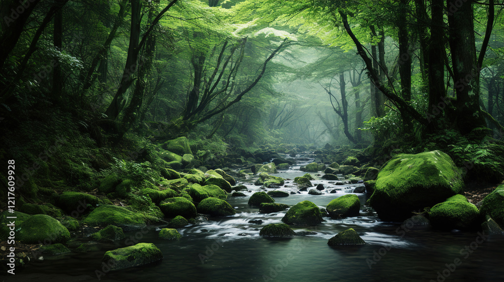 Serene Forest Stream: Lush Green Nature Serene Forest Stream: Lush Green Nature