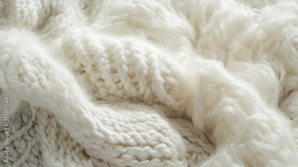 Textured soft white knitted fabric close-up background with Copy Space for textile or interior design concepts Textured soft white knitted fabric close-up background with Copy Space for textile or interior design concepts