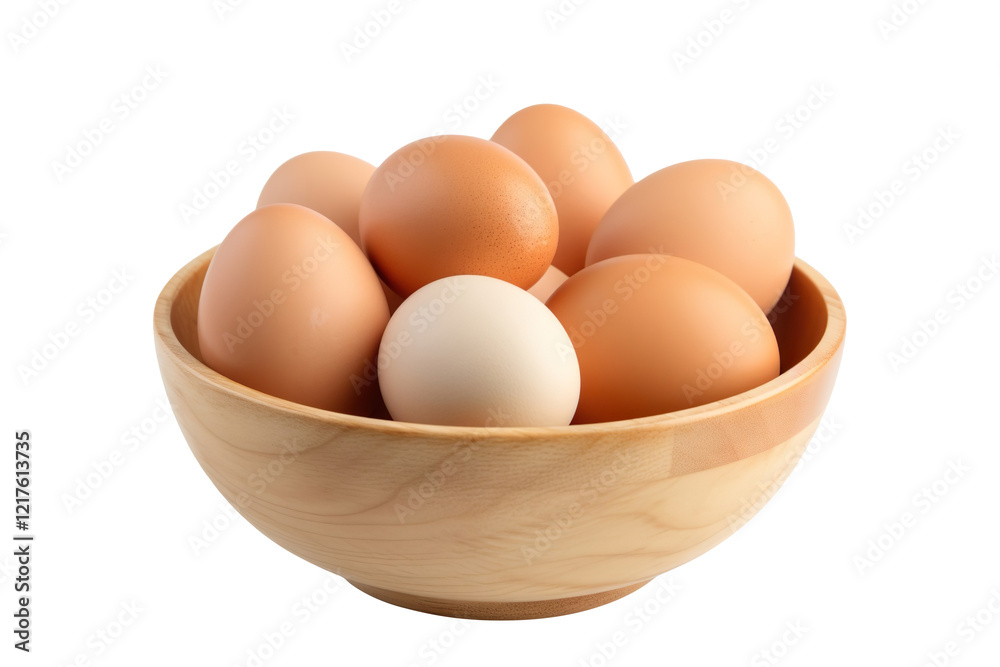 chicken eggs in a wooden bowl isolated on transparent background chicken eggs in a wooden bowl isolated on transparent background