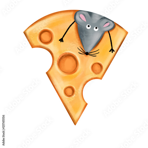 Canvastavla A piece of leaky cheese with a mouse
