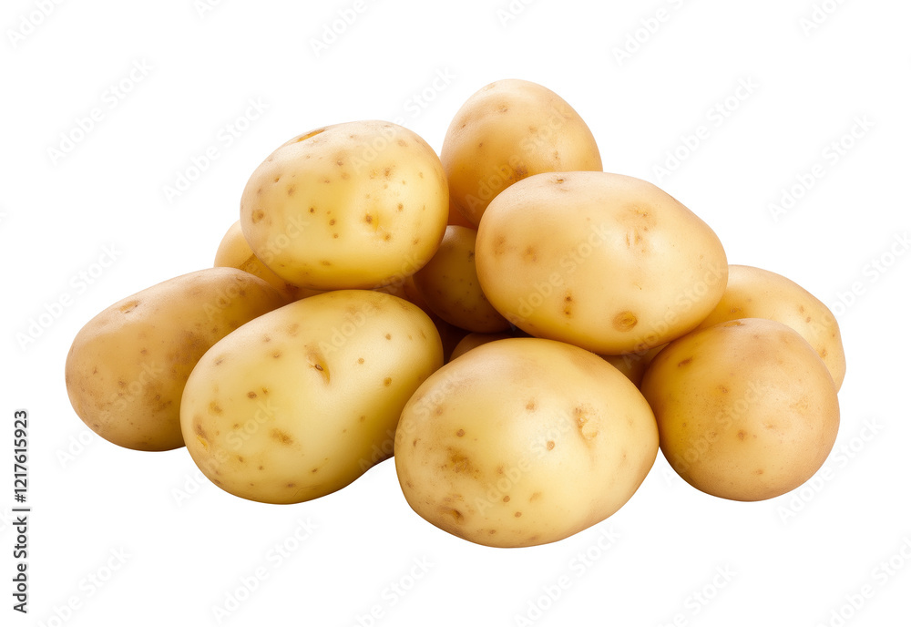 A pile of clean white potatoes, front view, isolated against a transparent background A pile of clean white potatoes, front view, isolated against a transparent background
