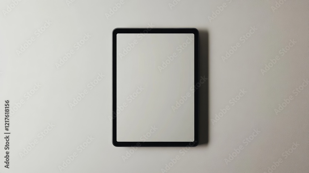 Empty black tablet on a light background displaying Copy Space for text placement