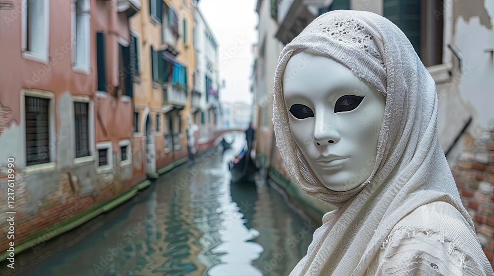 Geheimnisvoll maskierte Frau beim Carneval in Venedig, Italien, Generative AI
