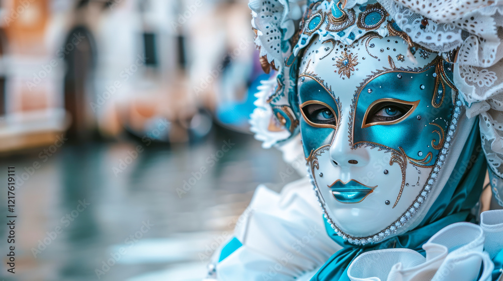 Geheimnisvoll maskierte Frau beim Carneval in Venedig, Italien, Generative AI
