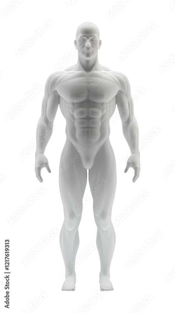 3d illustration of a muscular man for anatomy, front view, isolated against a transparent background 3d illustration of a muscular man for anatomy, front view, isolated against a transparent background