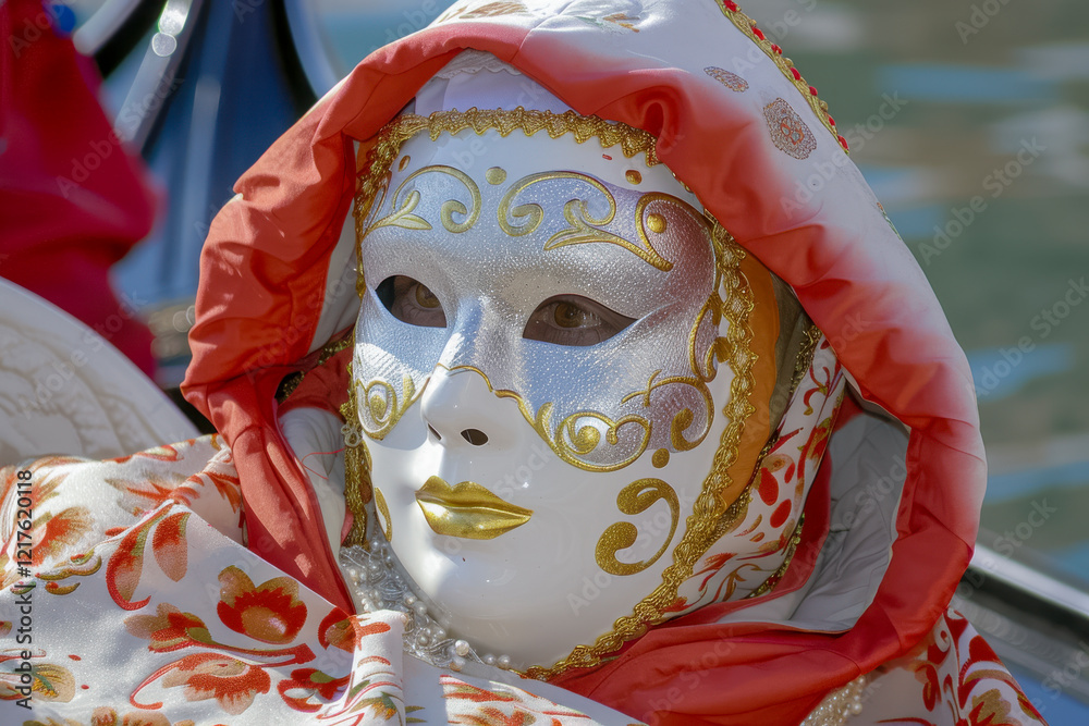 Geheimnisvoll maskierte Frau beim Carneval in Venedig, Italien, Generative AI
