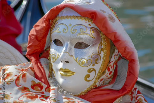 Obraz na płótnie Geheimnisvoll maskierte Frau beim Carneval in Venedig, Italien, Generative AI w salonie