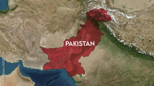 Zoom from Earth to Pakistan. World map animation with country borders, Images from NASA