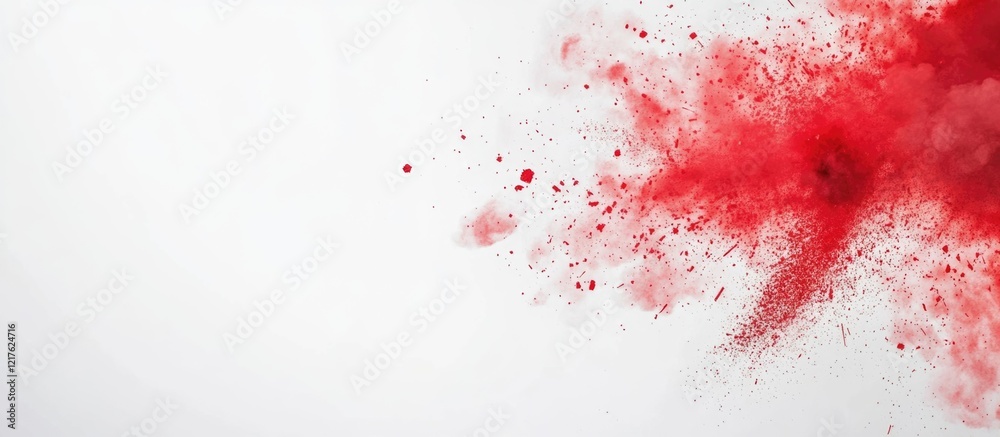 Fototapeta premium Red powder explosion on white background with copy space for text or graphics