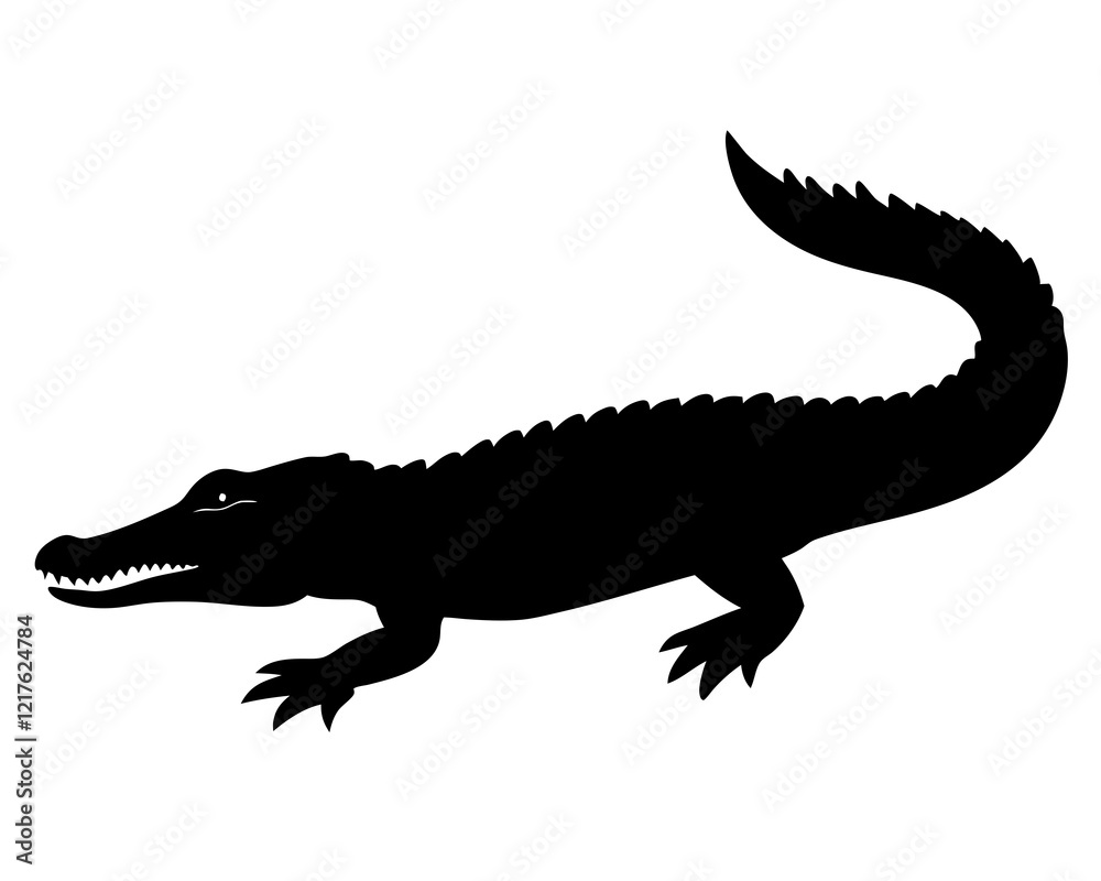 Fototapeta premium alligator black silhouette vector, Simple silhouette Design vector icon with white background. Wild Animal Vector.