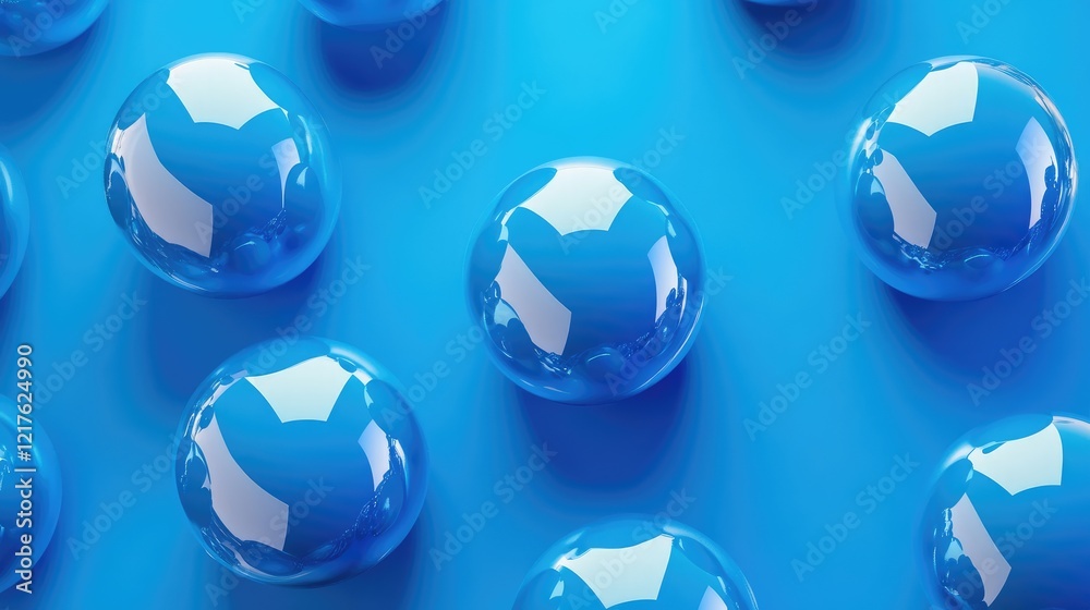 Naklejka premium Blue glossy spheres on a smooth blue background with ample copy space for text placement