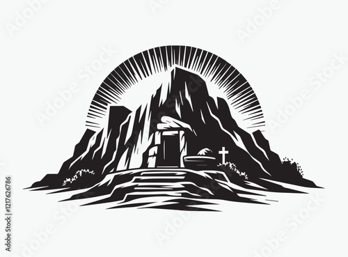 High-Quality The Empty Tomb Silhouette Vector - Great for Easter Cards and Religious Projects