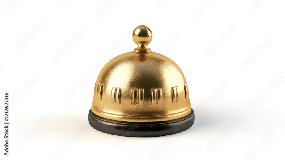 Golden service bell on wooden base with isolated white background Copy Space Golden service bell on wooden base with isolated white background Copy Space