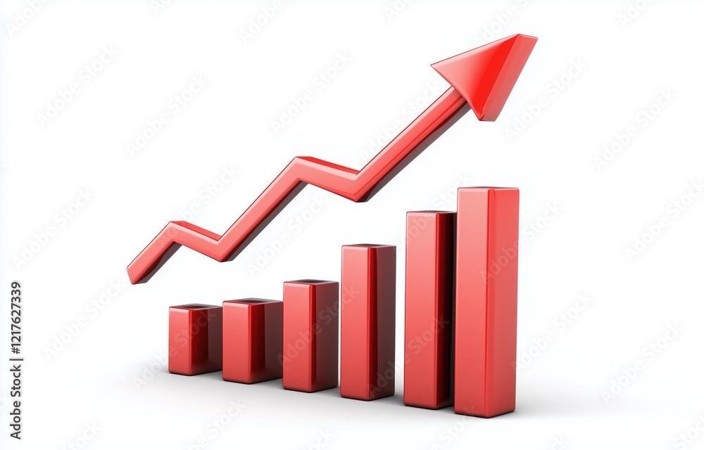 Red financial growth chart showing profit increase on white background Red financial growth chart showing profit increase on white background