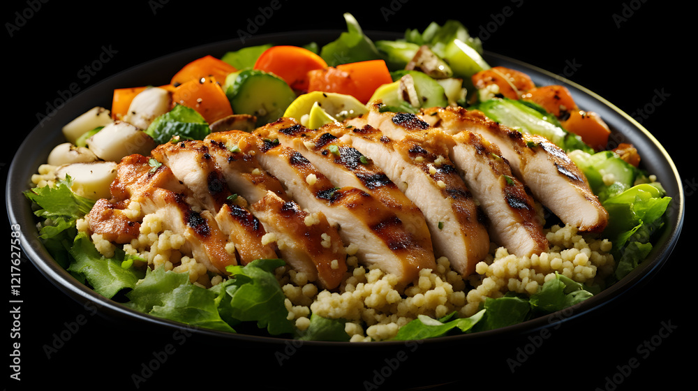 chicken bowl with couscous greens and veggies chicken bowl with couscous greens and veggies