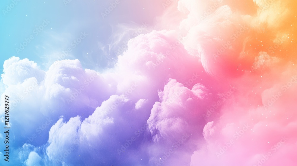 Fototapeta premium Colorful abstract clouds with a gradient of pink, purple, and blue hues in a dreamy sky background with Copy Space for text insertion.
