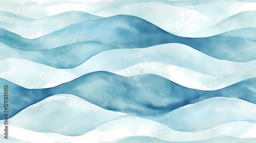 Wallpaper Mural Softly blended abstract watercolor background featuring a seamless pattern of flowing water with gentle waves and subtle ripples in soothing blue and white hues. Mystic Wave. Illustration Torontodigital.ca