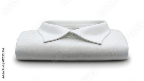 A simple white T-shirt folded crisply and isolated on a pure white background, creating a clean and professional appearance