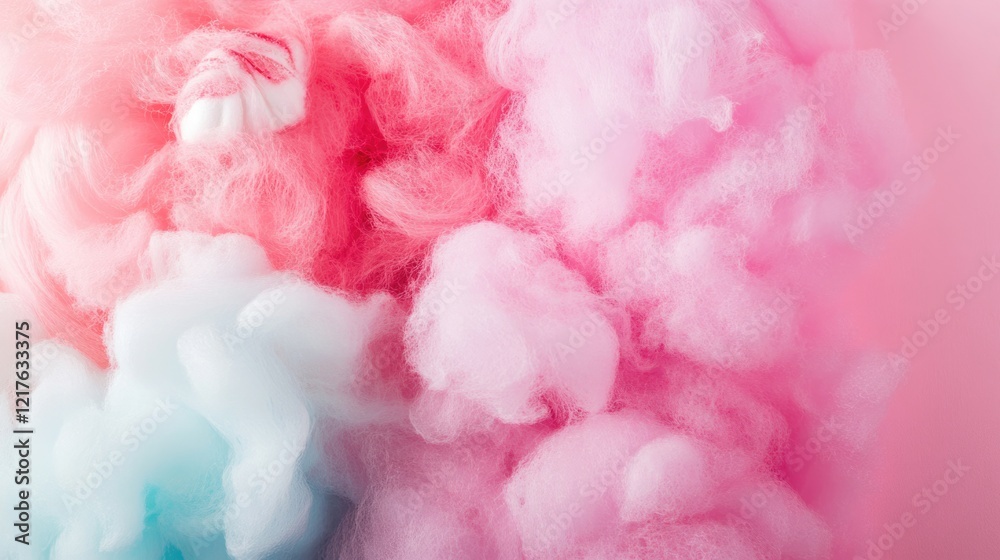 Fototapeta premium Colorful cotton candy texture with soft pink and blue hues providing a light background and ample copy space.