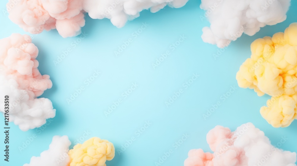 Colorful fluffy clouds on a blue background with ample copy space for text or design elements. Colorful fluffy clouds on a blue background with ample copy space for text or design elements.