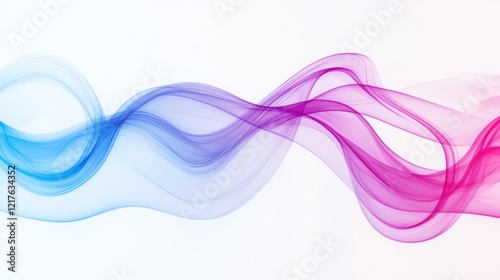 Colorful abstract wave design with blue and pink flowing smoke effects on a white background with copy space.