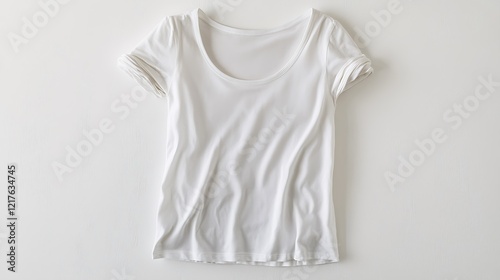 A simple sleeveless white T-shirt arranged flat on a bright white background, emphasizing its casual and clean style