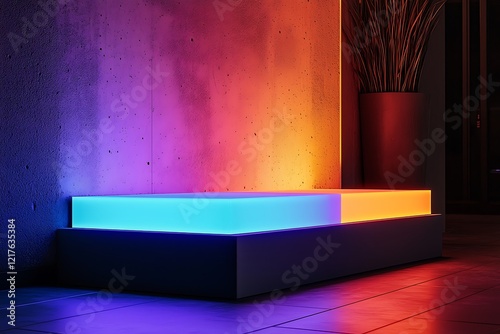 Multicolor illuminated podium designed to enhance the beauty high-end products during presentations