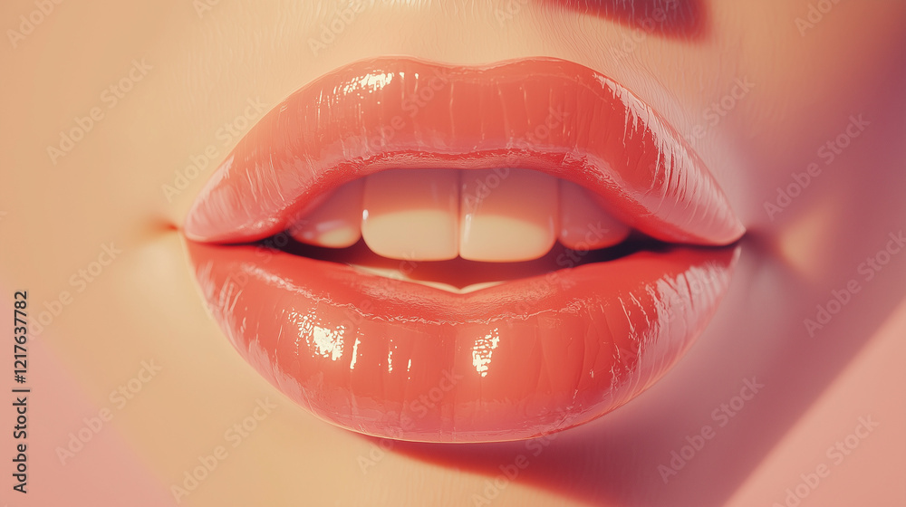 Fototapeta premium Realistic pastel retro cartoon-style closed mouth logo with a feminine and girly design.