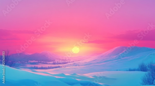 Wallpaper Mural Vibrant winter sunset landscape with snow-covered hills and mountains under colorful sky copy space Torontodigital.ca